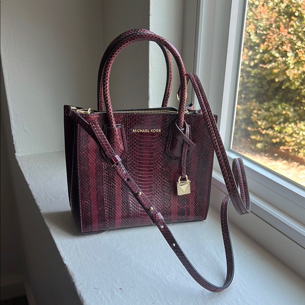 Michael Kors Maroon Snake Print Satchel